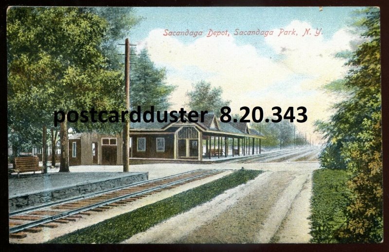 h3919 - SACANDAGA PARK NY Postcard 1911 Depot Train Station by Hamwey