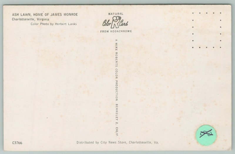 Charlottesville VA~James Monroe's House~Ash Garden~Standard Chrome Postcard