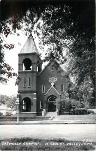 c1950 RPPC Postcard Catholic Church Missouri Valley IA Harrison Co LL Cook C310