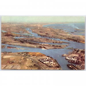 Postcard Los Angeles Long Beach Harbor Aerial View 1956