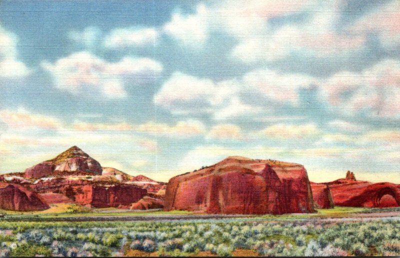 New Mexico Gallup Pyramid Red Rocks and Navajo Church Curteich