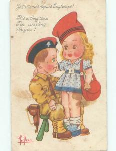 foreign 1945 signed US ARMY SOLDIER WITH FRENCH GIRL AC1061