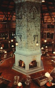 Vintage Postcard 1973 View of Octagon Lobby and Fireplace Quebec Canada CAN