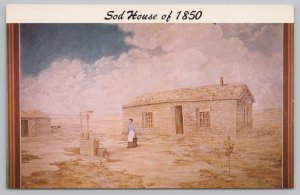 Sod House Of 1850~Lady In Front~Water Well~Desert~Yesterday~Hastings Neb~Vtg PC