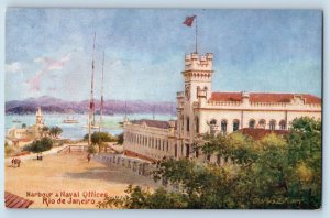 Rio De Janeiro Brazil Postcard Harbour Naval Office c1910 RMSP Oilette Tuck Art