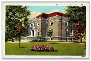 1948 Carnegie Library Building Mount Vernon Kell Illinois IL Vintage Postcard