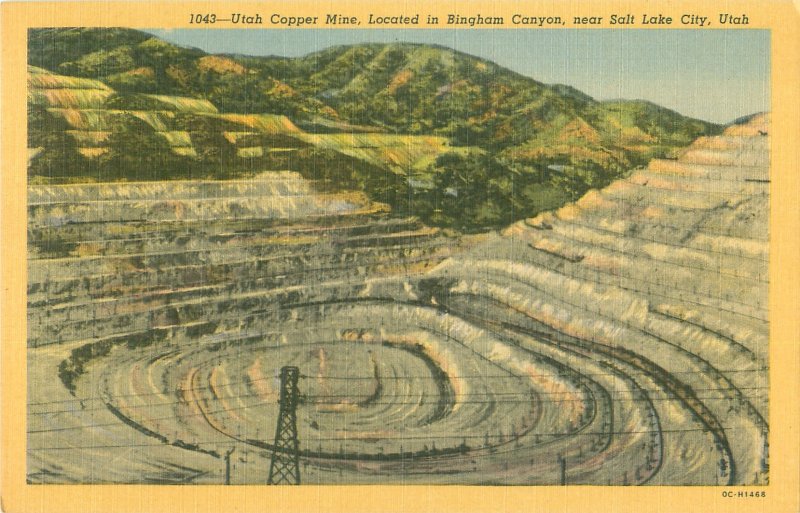 Bingham Canyon Copper Mine Salt Lake City, UT Linen Postcard