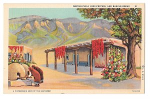 Drying Chili Southwestern Culture Native American Mexican Linen Postcard