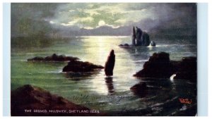 c1910 Moonlight The Drongs Hillswick Shetland Isles Oilette Tuck Art Postcard 