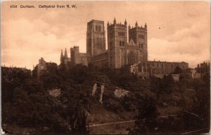 Durham England Cathedral Exterior Historic Landmark Sepia BW WOB Postcard