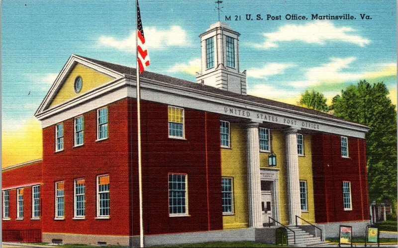 US Post Office Marinsville VA Virginia Linen Postcard VTG UNP Vintage Unused 