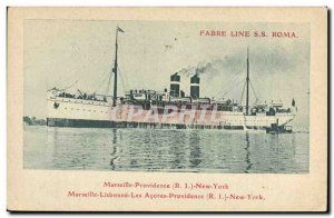 Postcard Old Ship Ship SS Roma line Fabre Marseille Providence New York Lisbo...