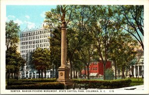 Vtg 1920 Sumter Marion Pickens Monument State Capitol Park Columbia SC Postcard