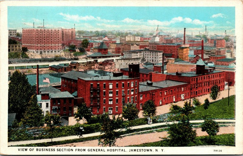 Vtg 1920s View of Business Section Jamestown New York NY Postcard