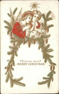 Christmas Angels Pray Embossed c1900s-10s Postcard