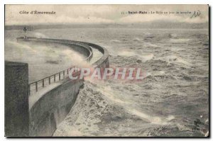 Postcard Old Saint Malo Le Mole one day Tempete