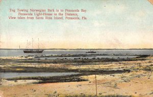 Pensacola Florida Tug Boat Towing Norwegian Bark Vintage Postcard AA2219