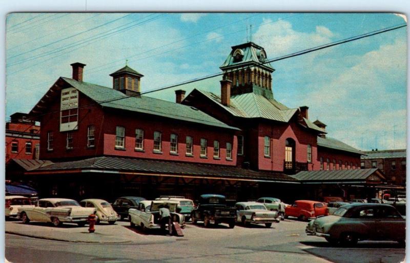 ST- HYACINTHE, QUEBEC Canada    PUBLIC MARKET  ca 1950s Cars  Postcard