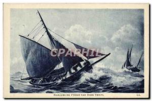 Old Postcard Boat Fishing Boats Sailboat in rough weather