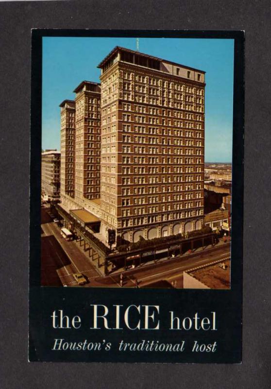 TX Rice Hotel Downtown Houston Texas Postcard Carte Postale