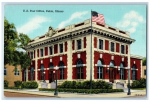 c1940 U.S. Post Office Exterior Building Pekin Illinois Vintage Antique Postcard 