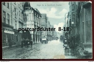 dc1653 - ENGLAND Exeter 1921 High Street & Guildhall. Old Car. Stores