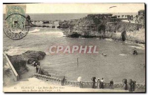 Old Postcard Biarritz Les Bains Du Vieux Port to the Rock of the Virgin