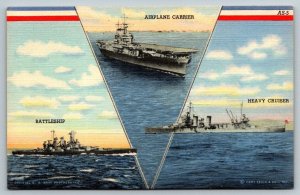 WW2  US Navy  Aircraft Carrier Battleship  Heavy Cruiser Ships  Postcard