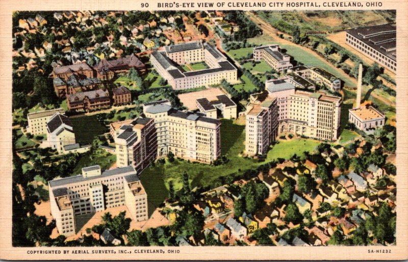 Ohio Cleveland Birds Eye View Of Cleveland City Hospital Curteich