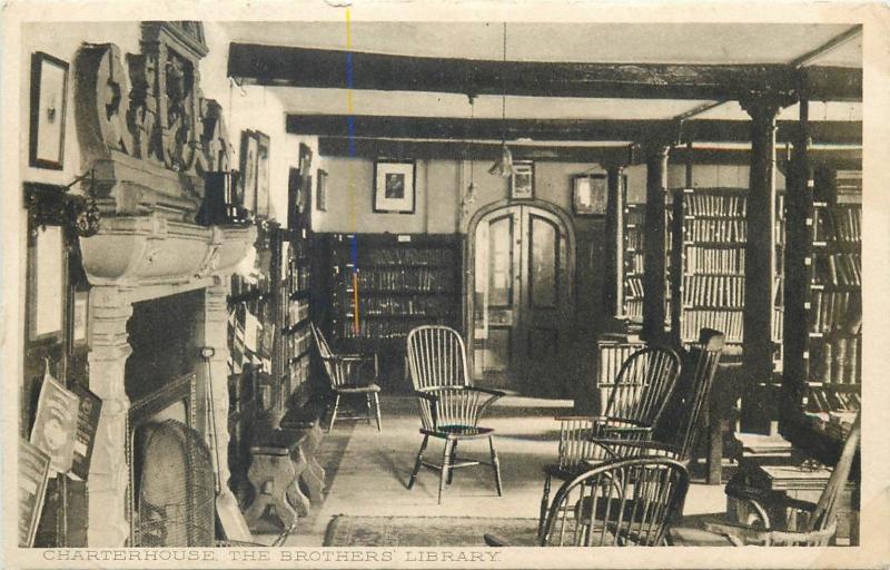 Lot 5 postcards London - Charterhouse fireplace library interior cloisters lodge