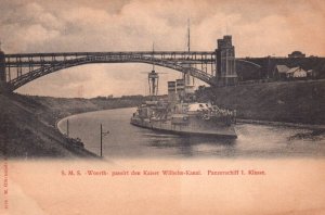 SMS Worth passes Kaiser Wilhelm Canal Bridge German Imperial Navy WWI c.1910s