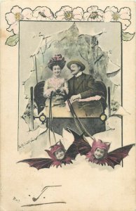 Ch. Skolik austrial artist surrealism romantic couple children bats cart fantasy 