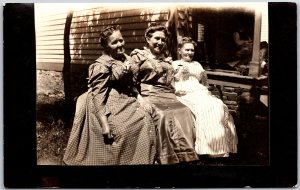 Old Women And The Lady Sitting On Bench Real Photo RPPC Postcard
