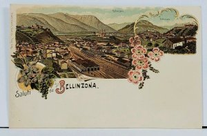 Switzerland Bellinzona Railroad View c1900 Color Litho Postcard G7