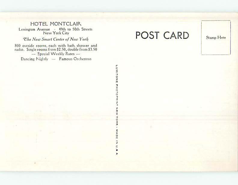 Unused W-Border MONTCLAIR HOTEL Manhattan New York NY Q7302@