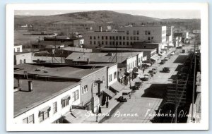 RPPC FAIRBANKS, AK Alaska ~ STREET SCENE Second Avenue c1940s Cars Postcard