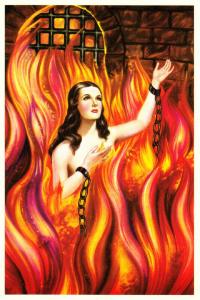 Anima Sola Lonely Soul Woman in Chains in Purgatory Prison Christian Postcard