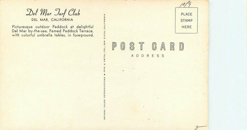 California Del Mar Picturesque Turf Club Frye Smith 1940s Postcard 22-293