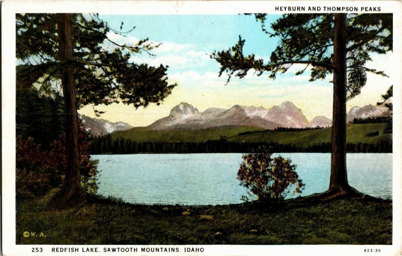 Redfish Lake, Sawtooth Mountains ID Vintage Postcard B78