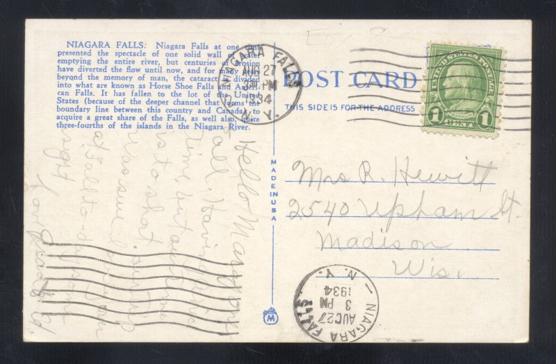 GREETINGS FROM NIAGARA FALLS VINTAGE LARGE LETTER POSTCARD