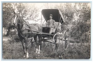 c1910's Horse And Buggy Man Scene Field Riding RPPC Photo Antique Postcard