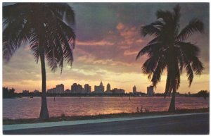 Sunset Over Miami, Florida, Vintage Chrome Postcard