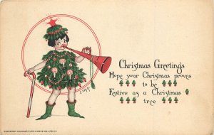 Tuck Postcard Christmas Symbols 560 Evelyn von Hartman Girl Dressed as Xmas Tree