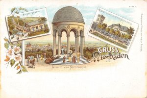 Germany Gruss aus Wiesbaden Ansicht vo Nerotempel Restaurant litho postcard B999