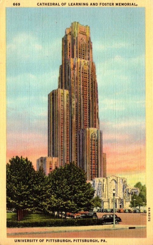 Pennsylvania Pittsburgh Cathedral Of Learning and Foster Memorial 1947 Curteich