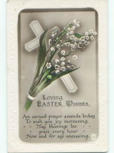 circa 1910 rppc RELIGIOUS - EASTER CROSS & LILY OF THE VALLEY FLOWERS o2689