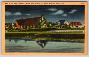 STAR OF THE SEA CATHOLIC CHURCH & RECTORY AT NIGHT MOONLIGHT VIRGINIA BEACH VA 2