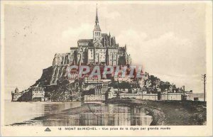 Old Postcard Mont St Michel view from the Grande Digue by Maree