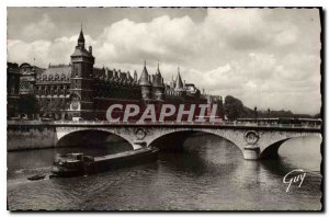 Old Postcard Paris Seine bridge at the exchange and the courthouse