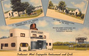 Evansville Indiana Brown Derby Tourist Cottages Color Linen Vintage PC U3592